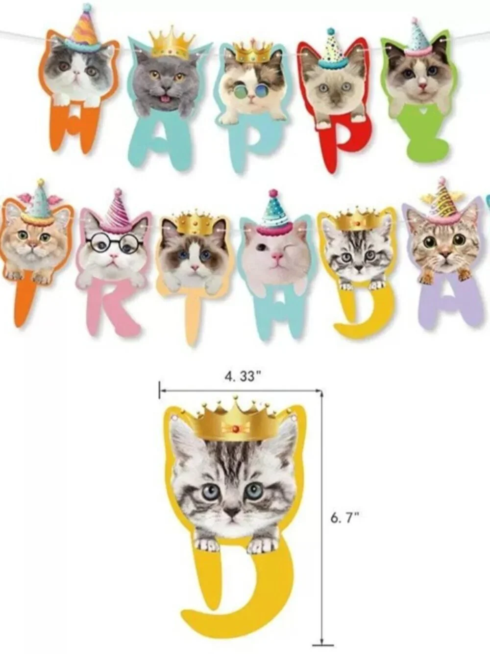 Cat Birthday Letter Banner & Cupcake Toppers Set – Pet Party Decorations